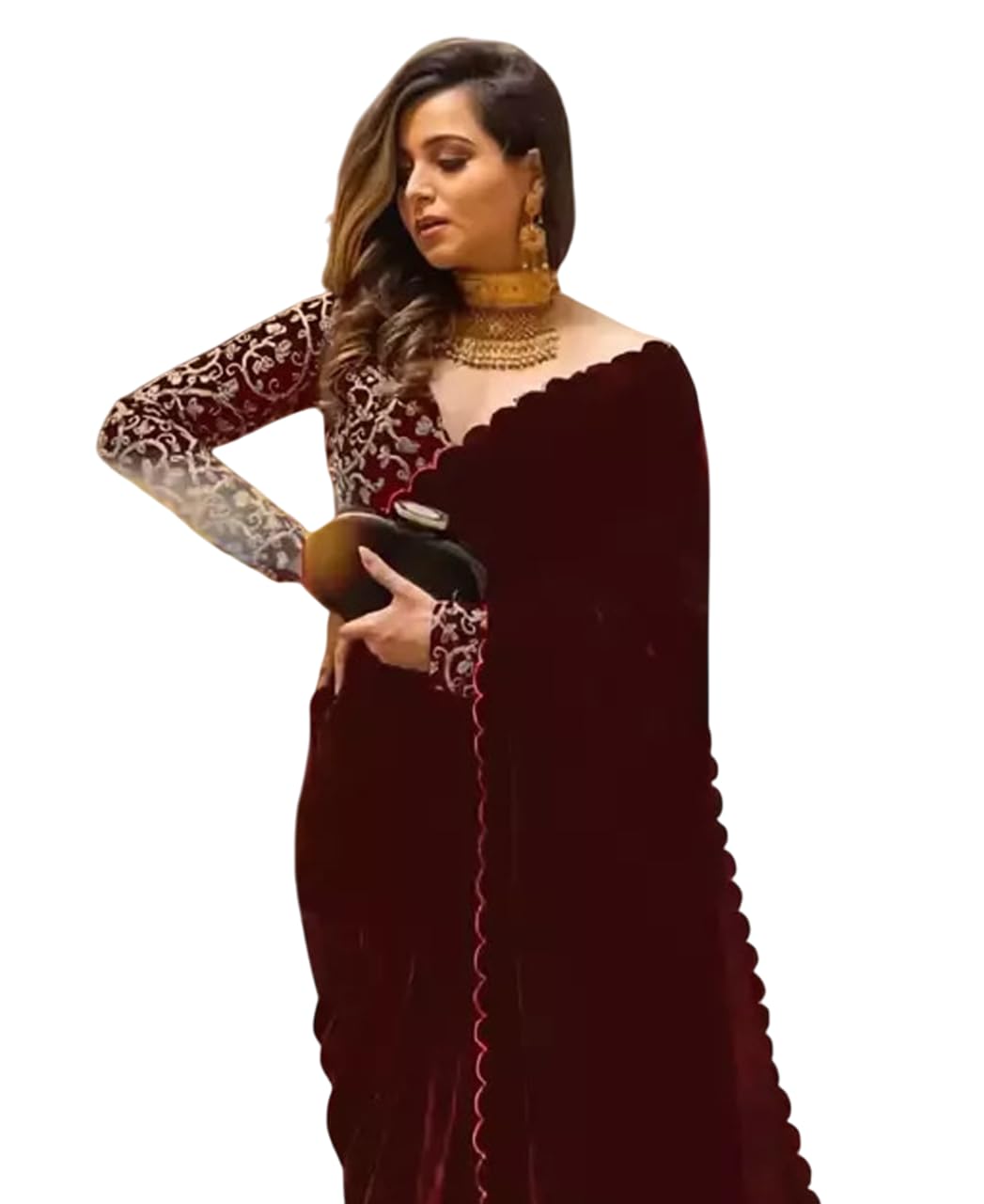 lady shopi Women's Velvet Embroidered Saree Rency-01-picture-30