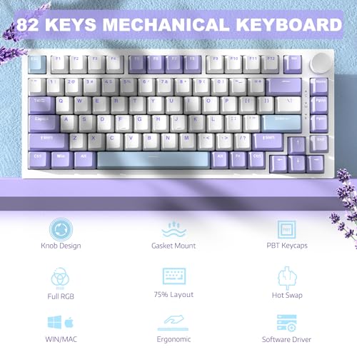 Image of ATTACK SHARK Ajazz Hot Swappable Mechanical Keyboard,75% TKL RGB Backlit Wired Gaming Keyboard with Knob Control,Poron Foam,Silicon Pad,Gasket,NKRO,PBT Keycaps for Win /Mac,Sea Salt Linear Switch