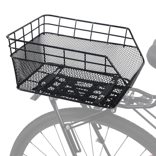 GRELiving Cesta trasera para bicicleta, resistente, para bicicleta eléctrica, con cubierta impermeable y red de carga, cestas para bicicleta/cesta, color negro
