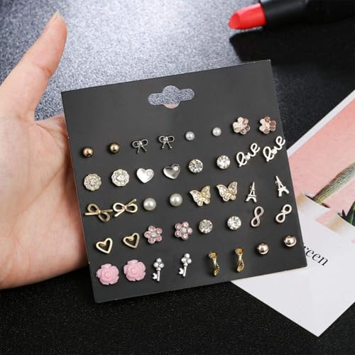 Image of NEWITIN 100 Pairs Colorful Cute Earrings for Girls Sensitive Ears Hypoallergenic Girl Stud Earrings Set Stainless Steel Cartoon Stud for Girls and Women