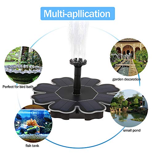 Decdeal Bomba de fonte solar para banho de pássaros, bomba submersível de irrigação independente sem