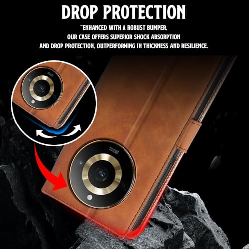 Image of WOW IMAGINE Shock Proof Flip Cover Back Case for Realme Narzo 60 PRO | 11 PRO | 11 PRO Plus 5G (Magnetic Button Flip Case | Wallet Pockets & Stand | Leather Finish | Alder Brown)