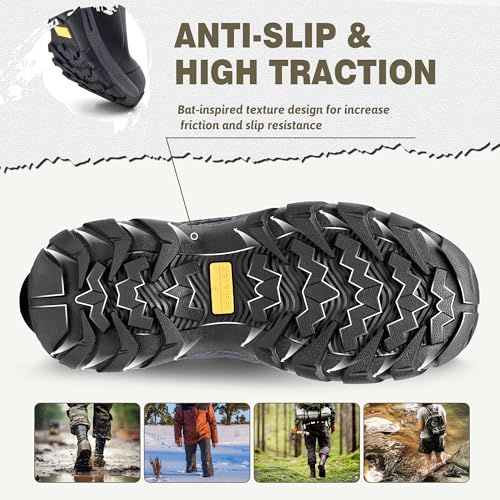 Image of WOVENPAK Rubber Boots for Men, Mens Boots Waterproof Insulated Hunting Boots with Steel Shank, Neoprene Rubber Work Mud Boots Outdoor All Season, Size 6-13