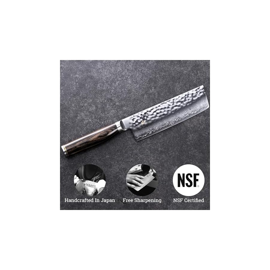 Shun Premier 5.5" Nakiri Knife, Handcrafted Japanese Vegetable Knife, VG-MAX Core with Damascus Stainless Steel Cladding, Pakkawood Handle, Slicing Knife for Professional and Home Chefs