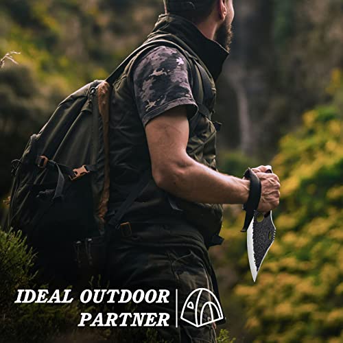 Purplebird Full Tang Meat Cleaver Heavy Duty Chef Knife,Carbon Steel Hand Forged Caveman Outdoor Knife,Butcher Knife With Sheath For Kitchen,Bbq, Camping, Gift #TOP5