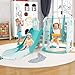 Costzon 4 in 1 Toddler Slide and Swing Set, Castle Indoor Outdoor Baby Swing with Slide, Swing, Climber, Basketball Hoop and Ball, Kids Climber Playground Playset for Boys Girls Gifts Presents