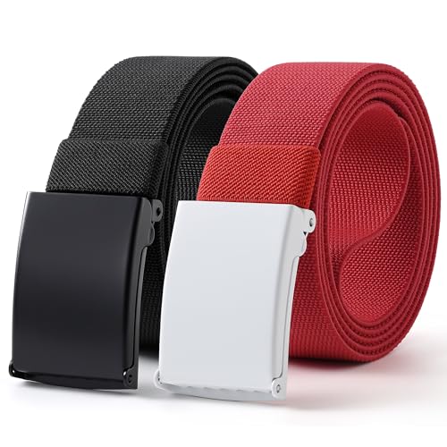 Image of Mile High Life Stretch Canvas Belt for Men, Golf Casual Elastic Web Belt, Top Military Buckle, Adjustable Cut to Fit