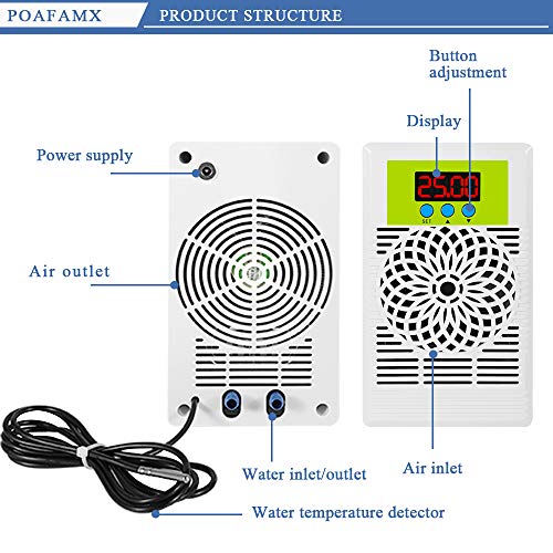 Poafamx 5gal Aquarium Water Chiller 20L Fish Tank Cooling System 25-40℃ Temperature Setting Constant Quiet for Home Use Jellyfish Coral Aquaculture 110V with pump (20L Chiller)