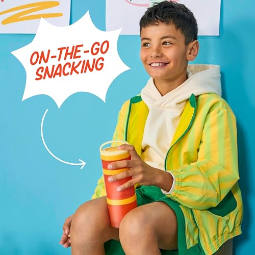 Image of Whiskware Stackable Snack Containers for Kids and Toddlers, 3 Stackable Snack Cups for School and Travel, Tan /Yellow /Orange