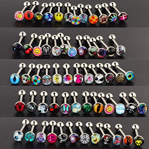 Suotarn Stainless Steel Fancy Words Tongue Ring Logo Barbell Bars 14 Gauge Tongue Piercing Lot 5/8"… #TOP3