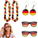 7 Teiliges Deutschland Fanartikel Set Für Fußball Wm 2026, Fussball Wm 2026 Fanpaket Mit 2 Blumenkette, 2 Sonnenbrillen, Ohrringe Und Gesichtssticker Schwarz Rot Gold Für Party Stadion Public Viewing