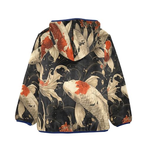 Koi Fish Pattern Toddler Fleece Jacket Girl Boys Hooded Fleece Jacket Coat Warm Outwear Zip-up 3-10T2
