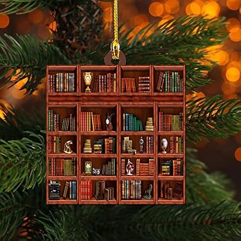pulunto Book Lovers Stacked Books Christmas Tree Hanging Ornament, Library Ornament, Librarian Christmas Ornament or Teacher Gift for Home Winter Holiday Party Decorations Cover
