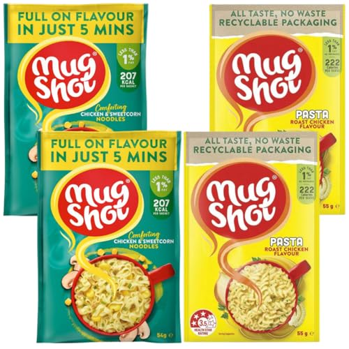 Cup Soup Bundle With Mug Shot Chicken & Sweetcorn Noodles 54g x2 and Roast Chicken Pasta 55g x2 (4 Pack)