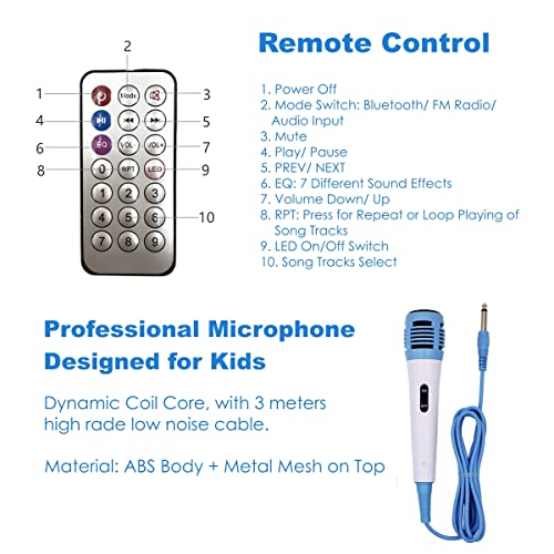 Kidsonor Kids Bluetooth Karaoke Machine With 2 Microphones, Wireless Remote Control Portable Karaoke Music Mp3 Player Loudspeaker With Microphones For Kids Adults Home Party (Blue) #TOP3