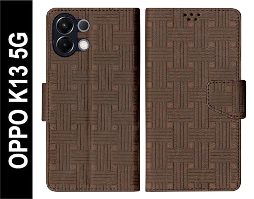 Image of SBMS Flip Cover for Oppo K13 5G Back Cover Case with Magnatic Closure | Inbuilt Stand | Card & Money Pocket (MatBrown)