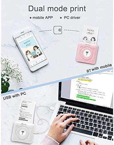 Beewarm Mini Printer for iPhone - Portable Smart Photo Printer for All Smartphone Pocket Printer -Thermal Bluetooth Label Printer with 6 Printing Papers, 58mm Wireless POS Photo Printer (Pink)