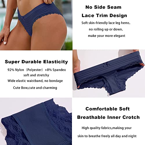 Cute Byte Cheeky Underwear For Women Sexy Bikini Panties Lace Stretch Seamless Low Rise Hipster Panty Breathable Soft Stripe 6 Pack #TOP4