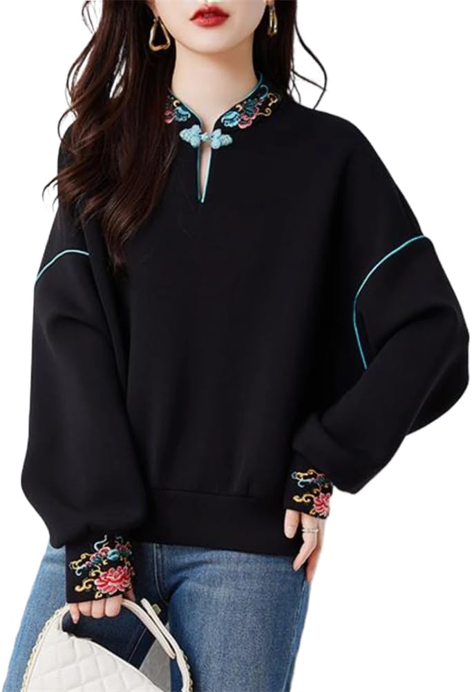 Chinese Style Sweatshirts Women' Hoodies Spring Autumn Casual Sweatshirts Tops Female