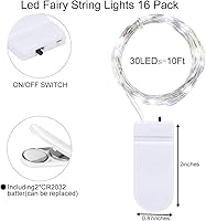 Vista 7 de LALAPAO Paquete de 16 guirnaldas de luces LED a pilas (incluidas) de 10 pies, 30 luces LED impermeables, alambre plateado, luciérnaga, tarro