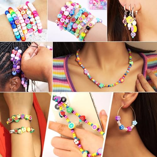 Image of Hudux Clay Beads for Bracelet Making Kit, Heishi Bead for Jewelry Making, Friendship Bracelet Kit, Spacer Beads for Adult Necklace Earring DIY (Multi)