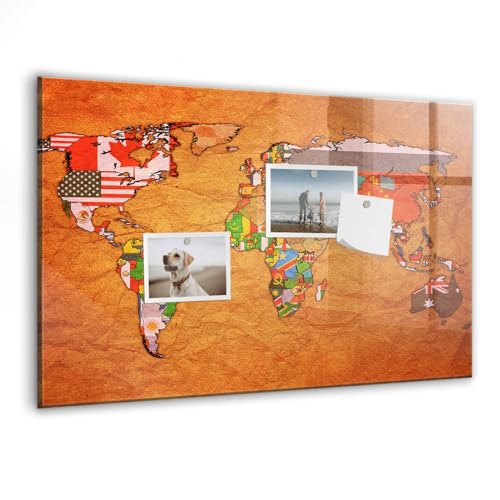Tableau blanc design en verre carte du monde effaçable et magnétique