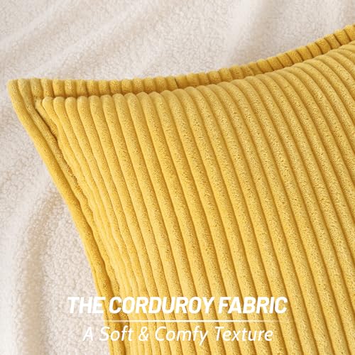 Mecatny Corduroy Throw Pillow Covers 22x22 Set of 2, Neutral Decorative Soft Boho Couch Pillow Covers with Broadside for Sofa Living Room, Mustard Yellow