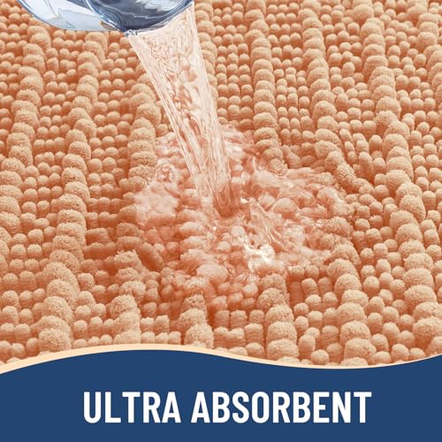 Image of Arotive Luxury Bathroom Ruuner Rugs 47x24, Extra Soft Thick Absorbent Shaggy Chenille Bath Rugs, Machine Wash Dry, Bath Mats for Bathroom Floor, Tub and Shower, Home Decor Accessories, Peach