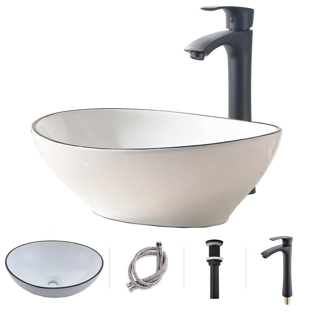 VOKIM 16" x 13" Oval Vessel Sink and Faucet Combo Modern Egg Shape