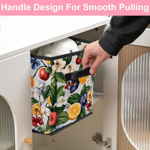 Boîte de rangement avec double poignées au décor de fleurs fraîches