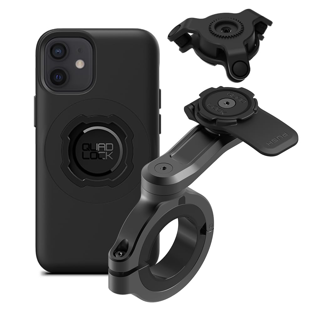 Quad Lock Motorcycle Handlebar Phone Mount PRO - Large with Vibration Dampener and MAG Phone Case for iPhone 12 Mini