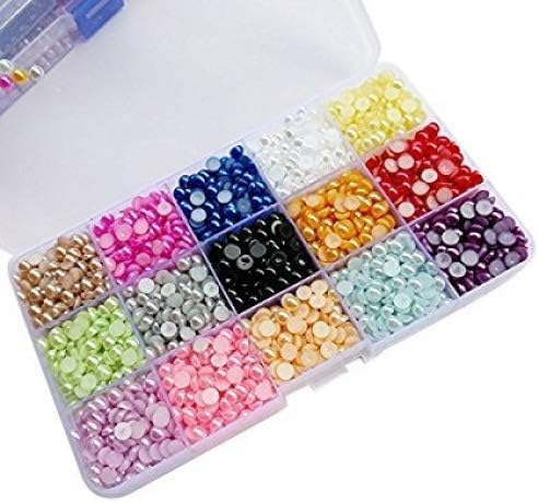 Chenkou Craft 3500pcs Assorted 15 Colors Half Flatback Imitation Pearl Bead 6mm Gem Scrapbook Craft DIY Beads + Plastic Box - Image 3