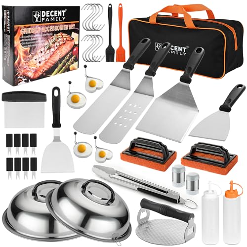 DY DECENT FAMILY 40PCS Griddle Accessories Kit Flat Top Grill Accessories Set for Outdoor Barbecue. Griddle Accessories Set with Basting Cover Spatula Scraper Burger Press Tongs Cleaning Kit