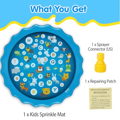 Image of Kidology Non-Slip Splash Pad for Kids, Summer Water Toys for Kids, Thicken Sprinkler Pool Summer Outdoor Water Toys Alphabet & Animal Print - 170Cm Large Outdoor Sprinkle Mat (Multicolor)