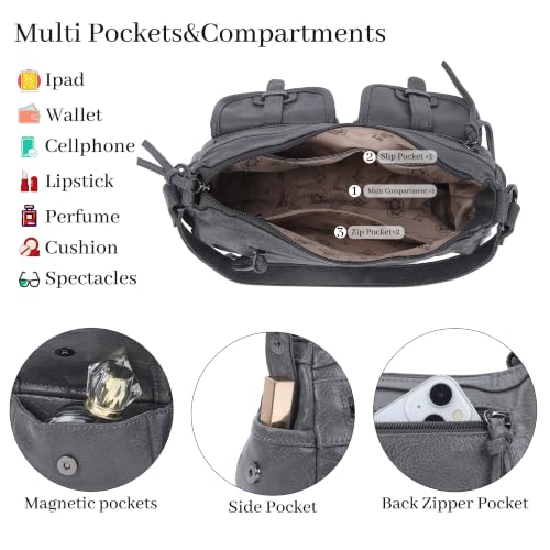 Image of Angel Kiss Hobo Purses for Women Crossbody Shoulder Bag Ladies Multi Pocket Handbags with Adjustable Shoulder Strap | Soft Vegan Leather