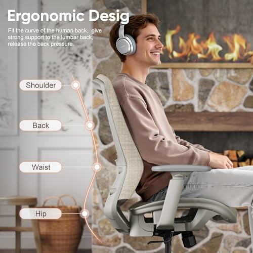 Image of ELABEST Mesh Office Chair,Ergonomic Computer Desk Chair,Sturdy Task Chair- Adjustable Lumbar Support & Armrests,Tilt Function,Comfort Wide Seat,Swivel Home Office Chair (Beige)