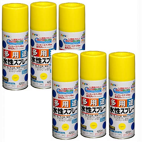 アサヒペン 水性多用途スプレー 420ML イエロー メーカー内箱入り 6本セット