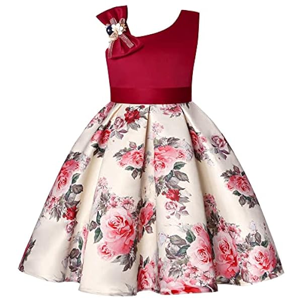 SEAUR Vestido de niña para niños, con lazo rosado, flores, vestido de fiesta, vestido de noche, vestido de princesa, vestido de fiesta para fiestas, bautizos, desfiles, bodas, festivos