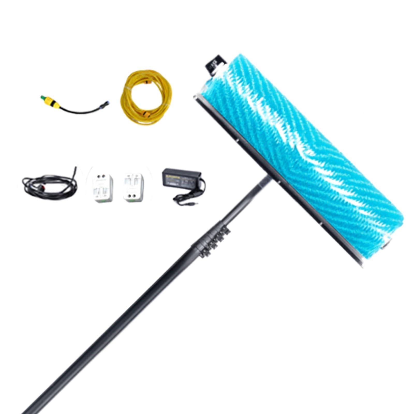 Professional Solar PV Cleaning Tool, 350RPM Brushless Motor, 60cm Rotating Roller, Adjustable Telescopic Pole 3.5m-7.5m, Wet Dry Water Fed Washing System(5.5m)