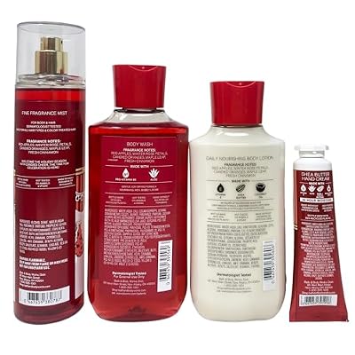 Bath & Body Works Winter Candy Apple Gift Bag Set - Fragrance Mist, Body Wash, Body Lotion and Hand Cream - with a Peach Gardenia Sample Soap