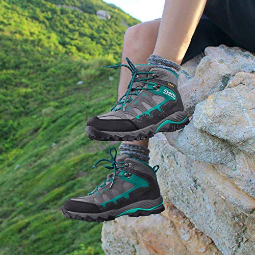 Clorts Women's Pioneer Hiking Boots Waterproof Suede Leather Lightweight Hiking Shoes Grey/Turquoise US Women Size 7.5 Medium Width - Thumbnail 7