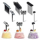 Sucrain 90 Pcs Graduation Theme Cake Topper Cupcake Plastic Picks Class of 2023 Graduation Season Pa