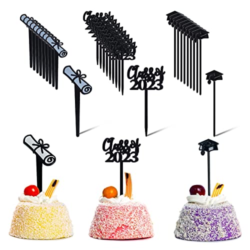 Sucrain 90 Pcs Graduation Theme Cake Topper Cupcake Plastic Picks Class Of 2023 Graduation Season Party Favors Decorations For Guests(Black, 3 Styles) #TOP5