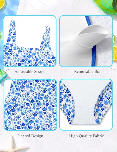Image of Girl Swimsuit One Piece Bathing Suit for Girls Solid Color Ruched Adjustable Straps Padded Swimwear 9-18y