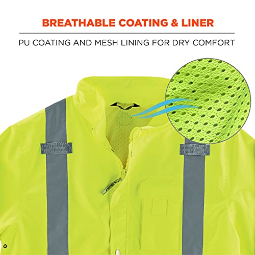 Ergodyne Unisex Adult Hi-Vis High Visibility Reflective Rain Jacket With Black Bottom Ansi Compliant Class 3, Lime, Large Us #TOP2