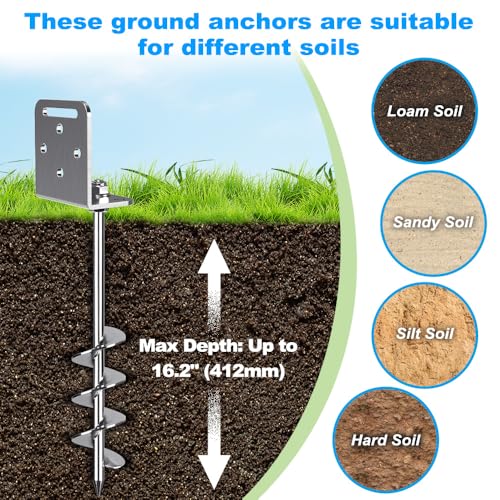 Insaga 18'' Ground Anchors Screw in Earth Anchor 10mm Solid Steel with L Bracket for Trampoline Shed Carport, 2" Helix Blade & Chrome Plated Finish by Insaga - Image 4