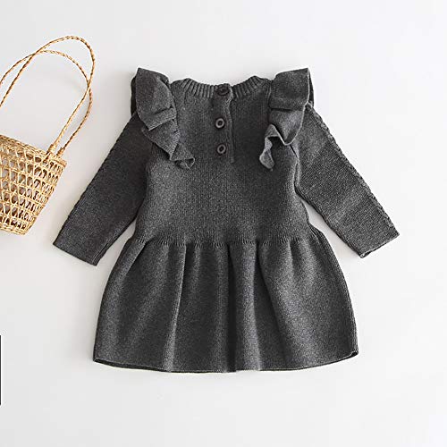 Toddler Baby Girl Knit Sweater Dress Princess Kids Ruffle Long Sleeve Casual Birthday Christmas Party Dresses Top Fall Winter Outfit Clothes Playwear Gray Ruffle 18-24 Months #TOP1