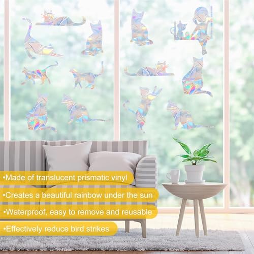Image of 33PCS Cat Window Clings - Anti-Collision Decals to Save Birds From Collisions, Non-Adhesive Prismatic Vinyl Clings (Cat)