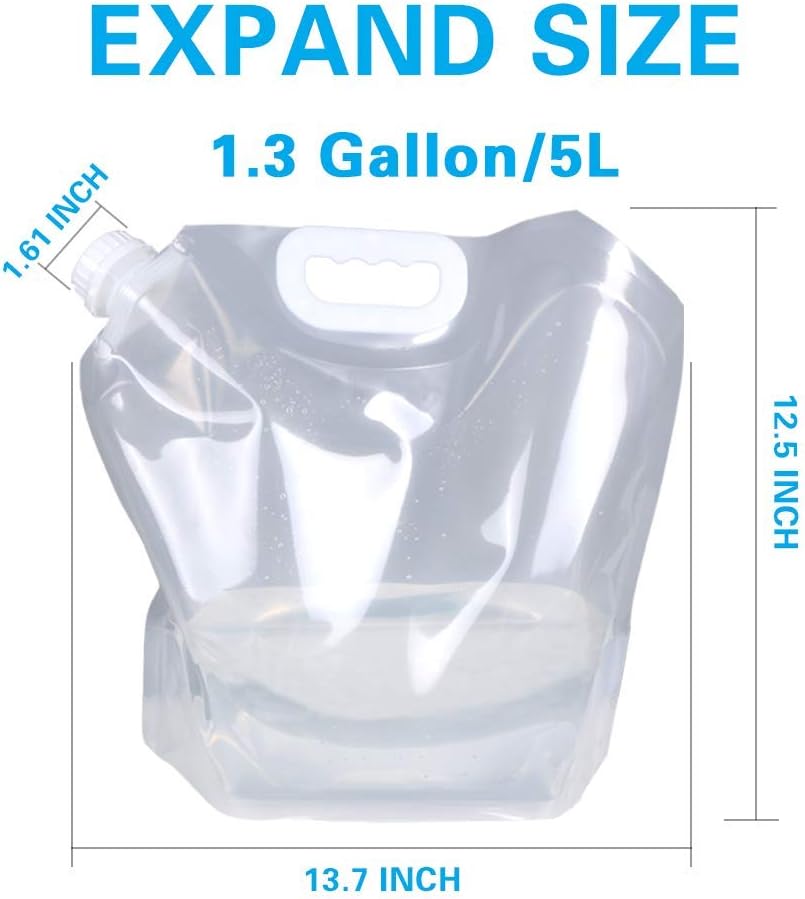 Soddeph Collapsible Water Container Bag, BPA Free Food Grade Clear Plastic Storage Jug for Sport Camping Riding Mountaineer,Freezable, Food Grade (8-pack-1.3 Gal)