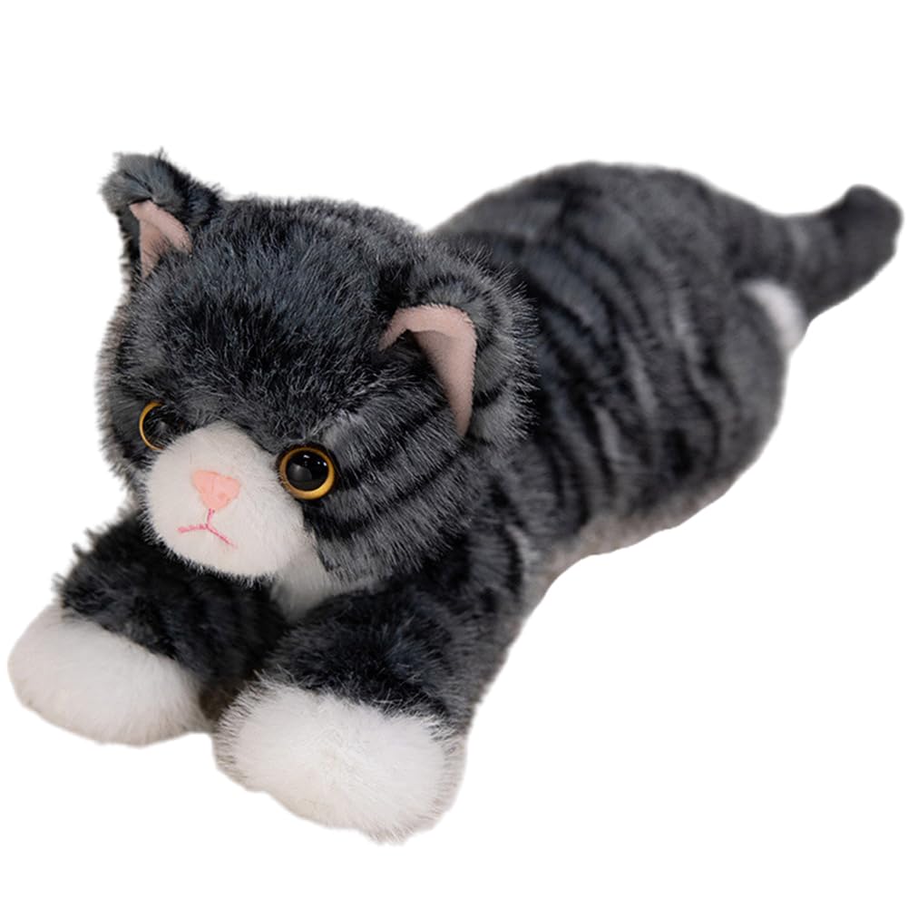 Grey Cat Plush Toy, Peluche de Gato, Gato de Peluche Realista, Peluches Realistas Regalos de Cumpleaños para Adultos y Niños - 40cm